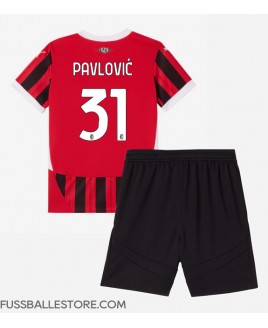 Günstige AC Milan Strahinja Pavlovic #31 Heimtrikotsatz Kinder 2024-25 Kurzarm (+ Kurze Hosen)